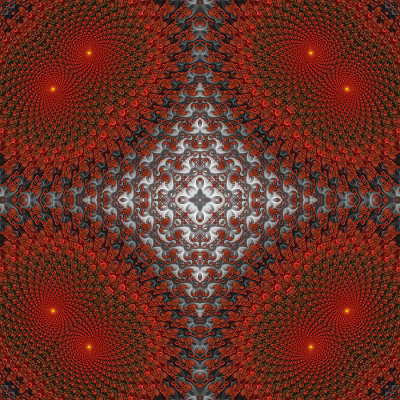 Red gray & yellow curly kaleidoscope