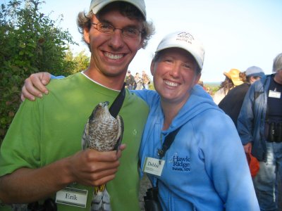 Debbie and I with Sharp-shinned Hawk