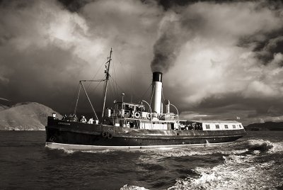 Preserved coal burning tug 'Lyttelton' on Lyttelton Harbour, Canterbury, New Zealand