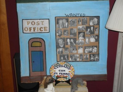 Cardboard Post office w/wanted poster