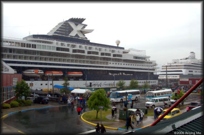 The cruise ships dominate the skyline of the capital city