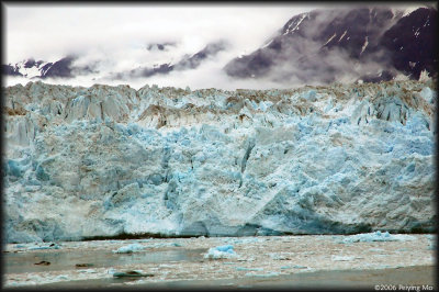 The glacier is so blue, it is visible even in the pieces falling in the bay