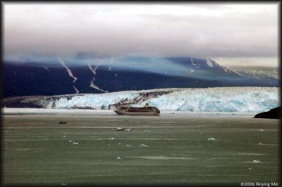 The other cruise line is in position to get a close view of the glaciers
