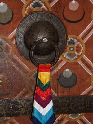 Door knocker at temple entrance, Trongsa Dzong, Bhutan