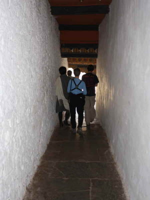 A narrow passage leads from one courtyard to the next, Punakha Dzong