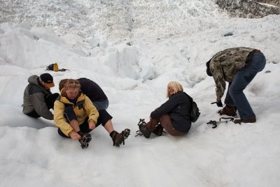 Putting on the crampons-what a difference they make