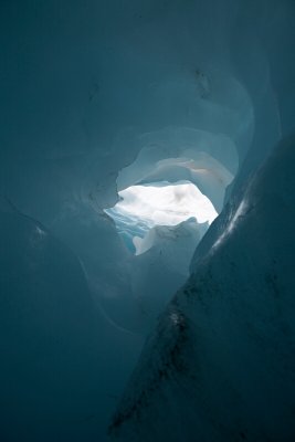 Inside a glacier the ice is blue