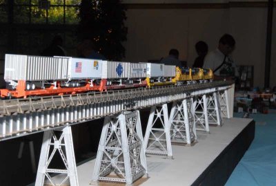 John Kennedy built this ATSF Aroyo Seco Bridge with new Athearn models displayed on it