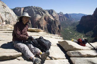 Phyllis relaxing at Angel's Landing   DSC_0153.jpg