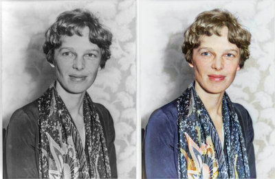Amelia Earhart, colorized