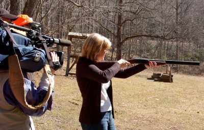 WXII's Morning Anchor Kimberly Van Scoy get's ready to shoot a shotgun for the first time.