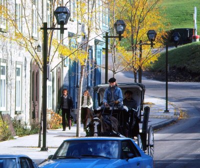 Old Quebec Mix of Cars and Horses