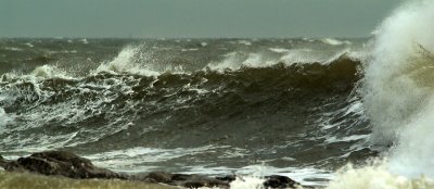 Storm waves breaking on Ogmore Beach