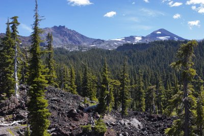 Obsidian Falls trail - North Sister & Middle Sister