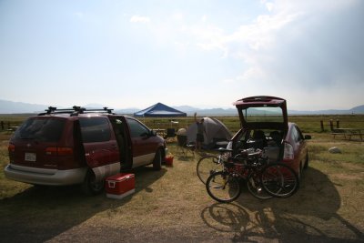 Setting up at Brown's Owens River Campground