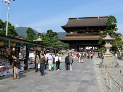 Markets and stores line the main walkway to the temple.