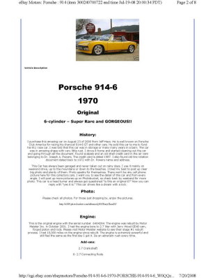 1970 Porsche 914-6 sn 914.043.0502 eBay July 20, 2008 $33,000 - Page 2