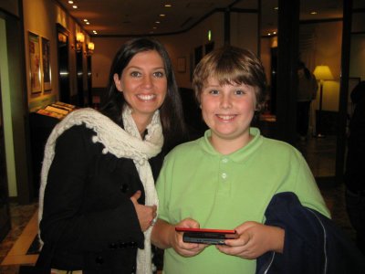 Melissa and Brendon with his ever present Nintendo DS.  Heading to dinner, late....