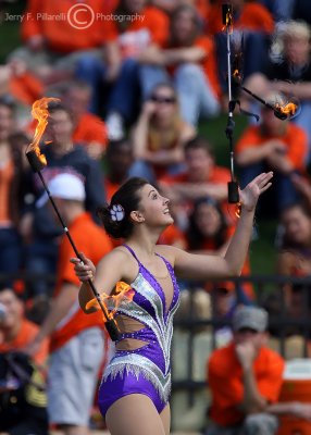 Clemson University twirler plays with fire