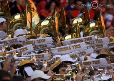 Yellow Jackets Band plays from the stands in Clemson Memorial Stadium