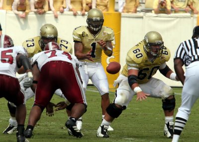 Tech offensive line protects QB Reggie Ball