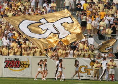 Fans celebrate a Tech score