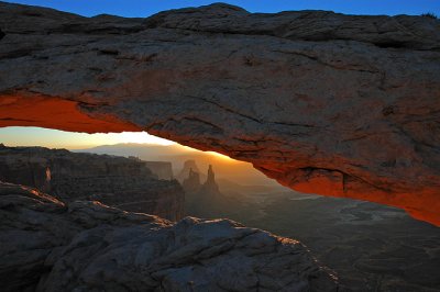 Sunrise, Mesa Arch and Washer Woman's Arch, Canyonland National Park