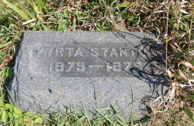 Myrta Belle Stanton was the 4th child of 11 & the 2nd daughter born to, David Stanton & his wife, Lucinda [KIRKMAN] Stanton. Little Myrta also died in infancy & too, was laid to rest in the Yates Family Cemetery, Buchanan County, Missouri. Richard Mann, stepson of J.H. Stanton, took this photograph & owns the orginal copy.