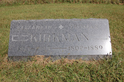 Thomas Kirkman was born to, Roger Kirkman & his wife, Sarah [Wood] Kirkman on, 05 August 1802. He married, Elizabeth Leek Dobson, & together shared at least one child. Thomas is a great grandfather to my step father, John Harley Stanton & a 2nd great grandfather to both of my sisters, Kay Linda & Karen Sue. Thomas Kirkman died in September of 1889 and is buried in the Yates Family Cemetery, Buchanan County, Missouri.