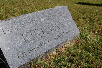 Elizabeth Leek Dobson was born, 14 March 1813. She married, Thomas Kirkman and shared at least one known child. She died in 1893 and is buried in the Yates Family Cemetery, Buchanan County, Missouri. Richard Mann, stepson of J.H. Stanton, took this photograph and owns the orginal copy.