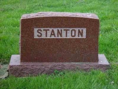 The Stanton Stone in Faucett, Buchanan County, Missouri. This name gravestone is the marker for Matilda Elizabeth, Floyd Lee, and Rebecca Vivian, STANTON. Richard Mann, stepson of J.H. Stanton, took this photograph and owns the orginal copy.