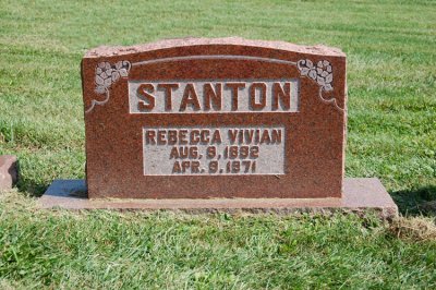 Rebecca Vivian Stanton was the last of eleven children, and the fourth daughter born to, David Atchison Stanton & his wife, Lucinda Asbarine [Kirkman] Stanton, on 09 August 1892. She never married nor did she have any children that we're aware of. She died on 09 April 1971, and was laid to rest in the Stanton Family plot of the Faucett Cemetery, Faucett, Platte County, Missouri. 