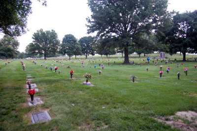 This is the view of the cemetery from the Kimsey stones. Just about the exact center of this photograph, is where John Stanton & Ruth Anna are buried.