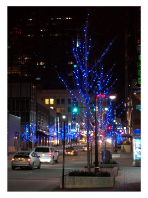 The blue lights were stuck on the trees through the Power & Light District, but I liked them anyway.