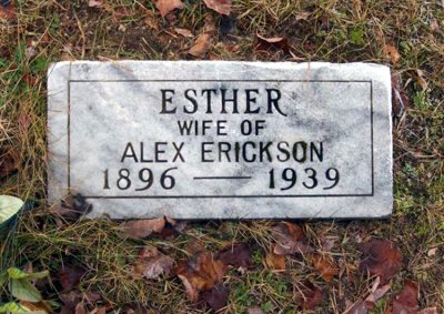 The gravestone for, Esther Amanda Sofia [Johnson] Erickson. She rests in Forest Home Cemetery, Newberry, Luce, MI. 