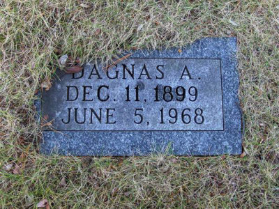 Dagnas was the eldest child of, Victor Charles Johnson & his wife, Amanda [Barnes] Johnson. The notes I read state that Dagnas was a daughter. However these same notes read that Dagnas was also the town pharmacist for Newberry. I have my doubts about a town pharmacist being a woman, during that time period. The truth however, is that we simply don't yet know. What we do know is that Dagnas was the eldest of eleven children, and is buried in the Johnson Family Plot, in Forest Home Cemetery, Newberry. Dagnas was born 11 December 1899 in Ashland, Ashland, WS & died in Newberry, Luce, MI on 05 June 1968. 