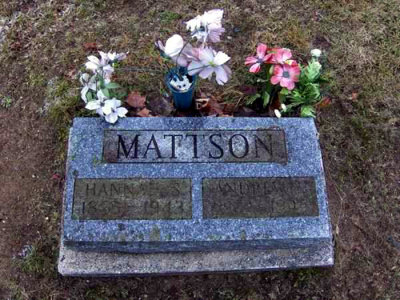 Shown above is the gravestone for Andrew V. Mattson & his wife, Hannah Sofia [Johnson] Mattson. They both rest in Forest Home Cemetery, Newberry, Luce, MI.