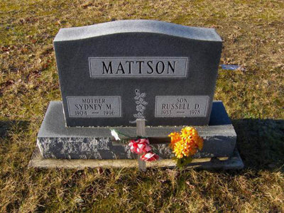 Shown above is the shared gravestone for, Sydney M. [Bond] Mattson & her son, Russell Dale Mattson. They both rest in Forest Home Cemetery, Newberry, Luce, MI. Charles E. Mattson, Sudney's husband & Charles' father rests a short distance away. 