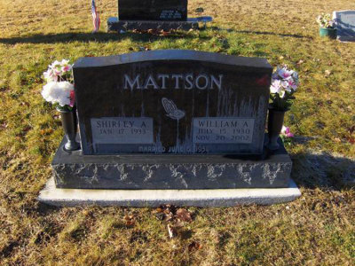 The gravestone marker for, William Andrew Mattson & his wife, Shirley Ann [Monica] Mattson. 