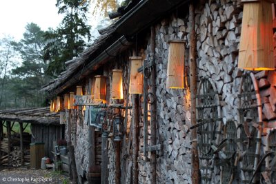 Lamps on wood wall