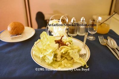 1981 - the dinner salad onboard Pan Am B747SP-21 N533PA Clipper New Horizons nonstop SYD-LAX aviation stock image photo
