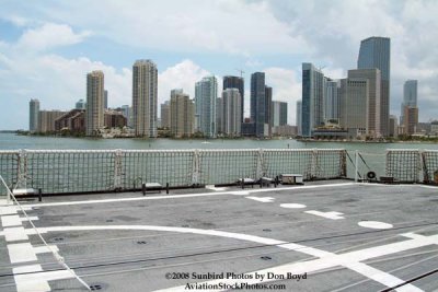 A partial view of the helo deck onboard the USCGC BERTHOLF (WMSL 750) with Brickell Key in the background, photo #0534