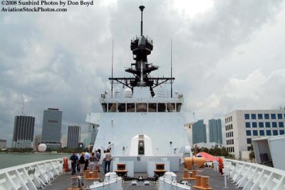 Looking aft from the bow onboard the USCGC BERTHOLF (WMSL 750) with downtown Miami in the background, photo #0540