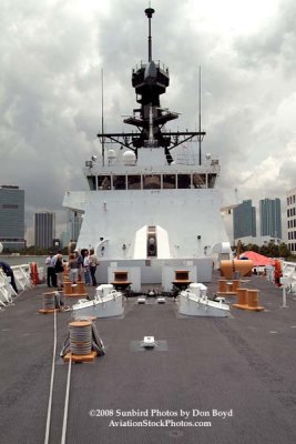 Looking aft from the bow onboard the USCGC BERTHOLF (WMSL 750) with downtown Miami in the background, photo #0541