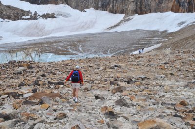 Walking towards the lower glacier