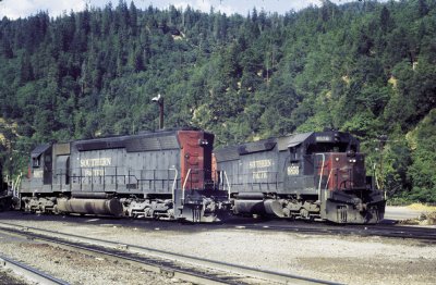 Two SP SD45s at Dunsmuir. August 1978