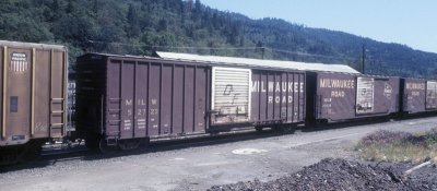 MILW boxcars at Dunsmuir. July 1978