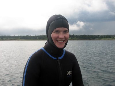 Steph on the boat before we dive the Celebre