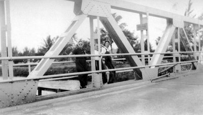 1938 - Miss Lutrelle Conger with Margie and another friend on the Hialeah bridge over the Miami Canal