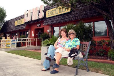 October 2008 - Linda Mitchell Grother and Brenda at the last Lums restaurant in the southeastern USA